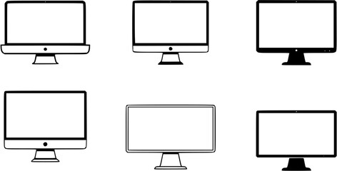 Set of laptop vector icons on differents style. Notebook screen. Monitor icon for graphic design projects. Vector illustration. Computer monitor display with blank screen isolated on white background