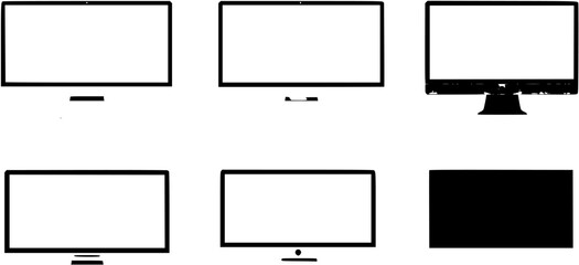 Set of laptop vector icons on differents style. Notebook screen. Monitor icon for graphic design projects. Vector illustration. Computer monitor display with blank screen isolated on white background
