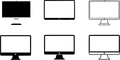 Set of laptop vector icons on differents style. Notebook screen. Monitor icon for graphic design projects. Vector illustration. Computer monitor display with blank screen isolated on white background