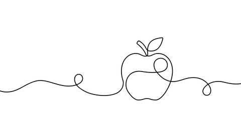 Apple line art. Apple hand drawn. Fruit continuous line drawing. Single contour food for design print. Single lineart sketch health. Simplicity sign isolated on white background. Vector illustration