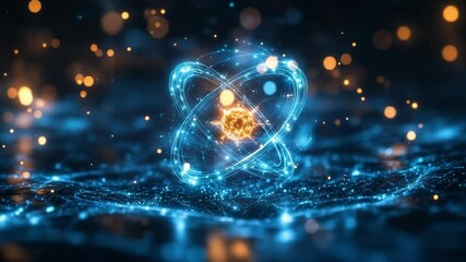 Poster - Futuristic Digital Atomic Model Visualization with Glowing Particles