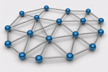 Poster - A network of blue spheres connected by silver lines creating a complex interconnected web structure