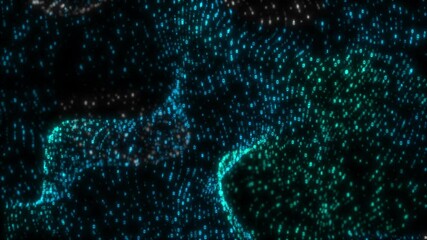 Abstract digital data wave with glowing particles and dynamic lines on a dark background, concept of technology and data visualization. 3d animation. Abstract high tech Artificial intelligence (AI)