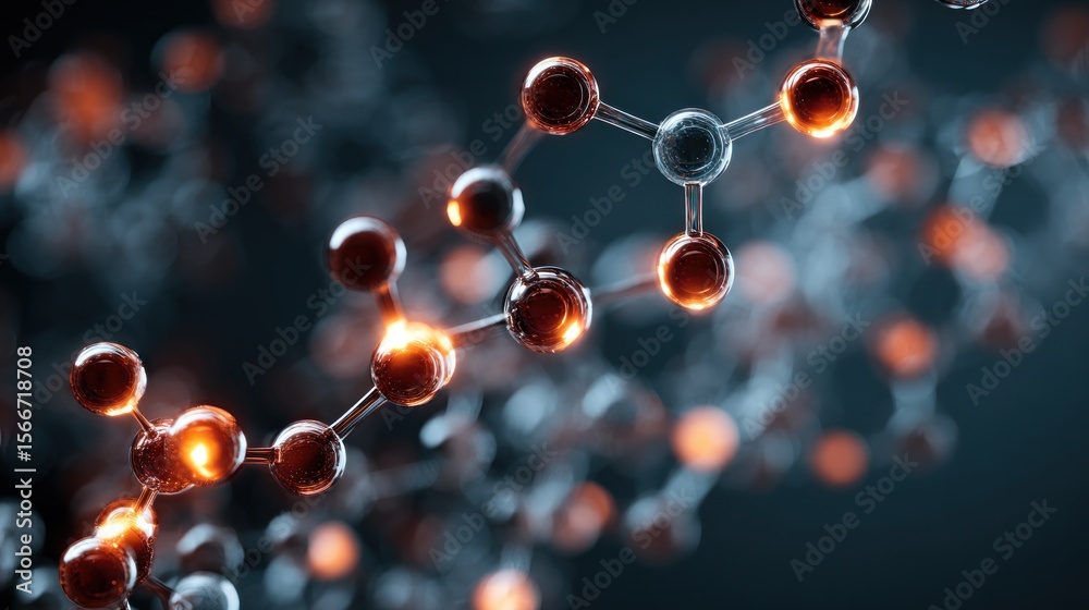 Ilustración de Stock Glowing molecule structure 3 d render of atoms and ...