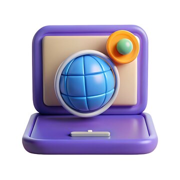 Blue globe on purple laptop planet earth