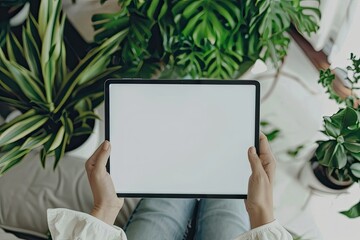 Poster - High Quality Picture of Cropped Hands of Person Holding Blank Digital Tablet