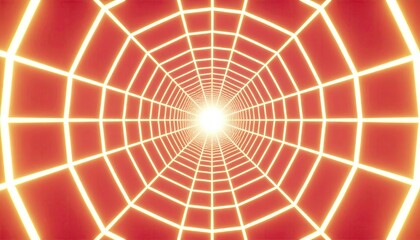 Poster - Glowing Orange Grid Tunnel With Bright Light At Vanishing Point In Dark Background