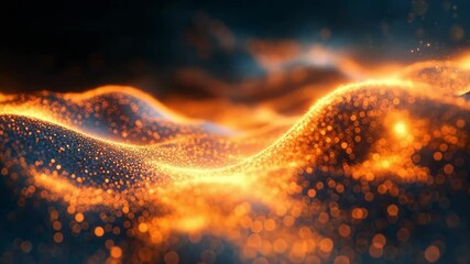Poster - Vibrant Abstract Digital Landscape of Glowing Particle Waves in Fiery Colors