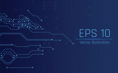 Poster - A blue circuit board design with blue lines and dots on a darker blue background