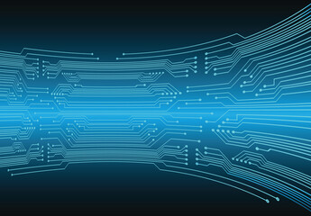 Poster - A pattern of light blue circuit pathways on a dark blue background