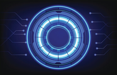 Poster - Blue glowing tech circle with circuitlike lines and connecting nodes on a dark background