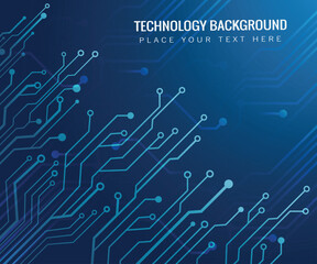 Poster - Blue tech background Lines  nodes depict a circuit board pattern on a gradient backdrop