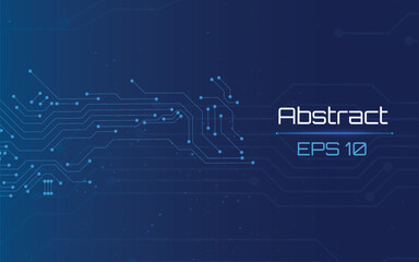 Poster - Blue tech background with circuits and dots Abstract