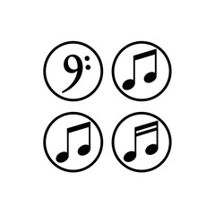 Poster - Four musical notes are displayed in circles isolated on white background