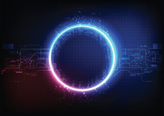 Poster - Glowing ring with circuit patterns on a grid