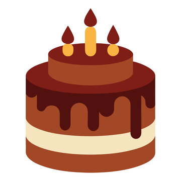 Chocolate Birthday Cake Vector Illustration. Chocolate Cake Design.