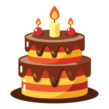 Chocolate Birthday Cake Vector Illustration. Chocolate Cake Design.