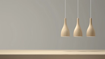 Poster - Minimalist interior scene with wooden pendant lights showcasing simple and elegant design
