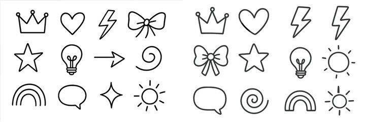Poster - Set of doodle icons featuring hearts, stars, crowns, and more for creative projects and designs