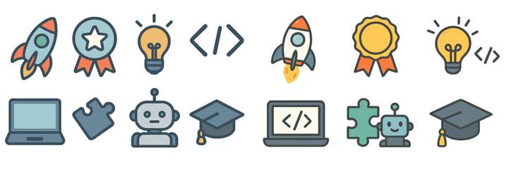 Poster - Creative symbols depicting innovation and technology in a modern design environment for educational and business purposes