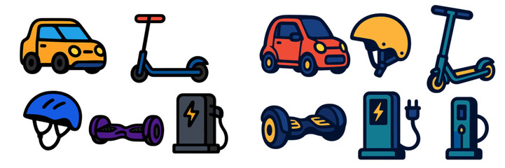 Poster - Vehicles and accessories for urban transport options including scooters and electric cars