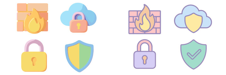 Aufkleber - Colorful security icons representing digital safety measures and protection against online threats in a creative design layout