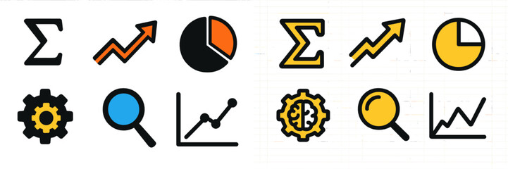 Poster - Graphic icons representing data analysis tools and metrics commonly used in business settings