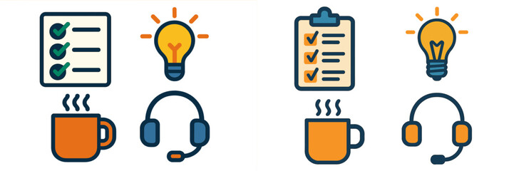Poster - Illustration of productivity tools featuring checklists, lightbulbs, and coffee cups in a creative design