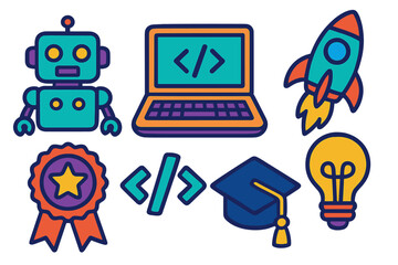 Poster - Creative designs featuring technology-themed illustrations suitable for educational purposes and promotions