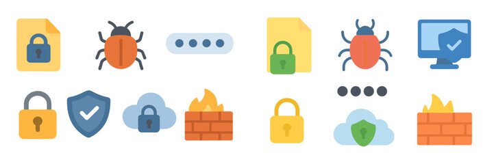 Poster - Colorful digital security icons representing online safety, malware, and data protection concepts for internet users