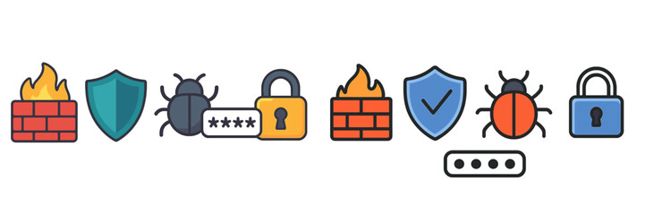 Poster - Security icons representing online protection against cyber threats during digital activities