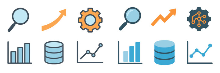 Poster - Data analysis symbols representing trends, metrics, and growth in a digital context