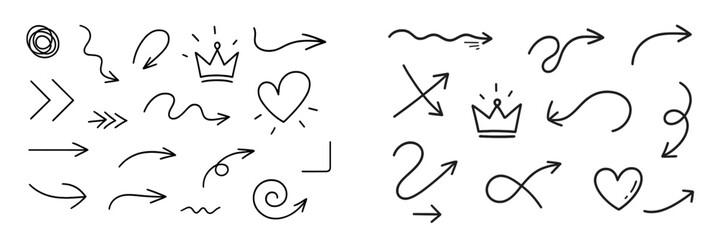 Poster - Various hand-drawn doodles of arrows, hearts, and shapes showcasing creativity and playful design elements on a white background