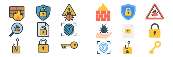 Poster - Collection of security icons depicting various cybersecurity elements and tools related to data protection and risk management