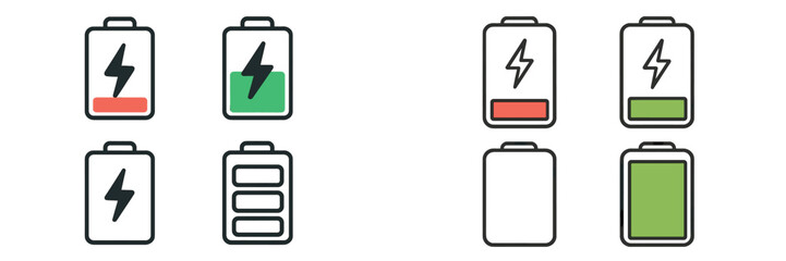 Poster - Battery icons showing charge levels with red, green, and empty representations at different states