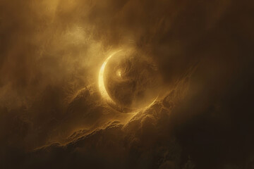 Wall Mural - a large, glowing circle is surrounded by a cloudy sky