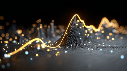 Poster - A D-rendered finance graph with fluctuating data points and a glowing business trend line