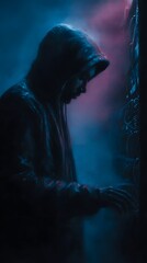 Poster - Hooded figure accessing a secure server remotely