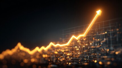 Poster - A glowing line graph with an upward trend, representing financial success and economic growth