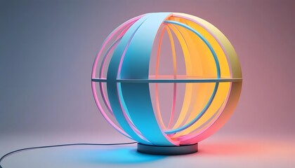 Aufkleber - Illuminated globe lamp with colorful segments on a gray surface casting vibrant light patterns around it