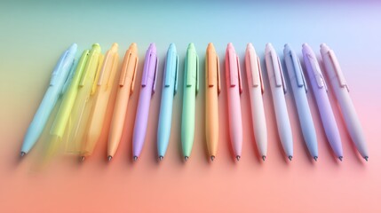 Poster - A vibrant set of pastel-colored pens displayed on a soft gradient background, emphasizing their smooth and aesthetic appeal