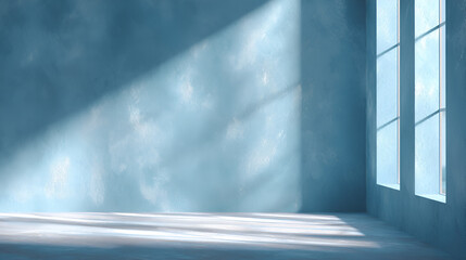 Poster - A blue room has light coming through the windows