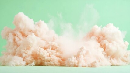 Poster - Ephemeral Embrace: wispy cloud of soft pink color floats weightlessly against a minty pastel backdrop, creating an atmosphere of dreamy calm and ephemeral delicacy. 