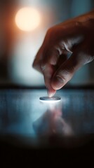 Poster - Hand placing digital payment token on futuristic scanner