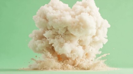 Aufkleber - Dust cloud explosion on green background: A mesmerizing studio shot captures a cloud of light-colored dust expanding against a muted green backdrop.