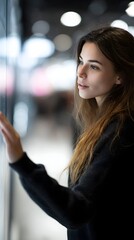 Poster - Female investor interacting with smart portfolio system
