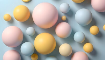 Aufkleber - Pastel colored spheres of various sizes scattered on a light blue background in a modern design