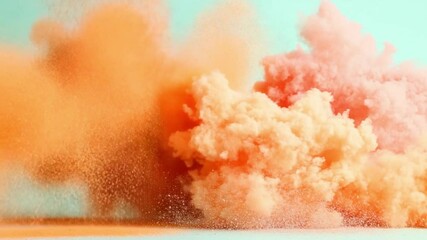 Poster - Abstract Cloud of Hues: An artistic display of colored smoke gracefully dances, featuring vibrant orange and peach tones that create a dreamlike atmosphere, offering a visually stunning experience.