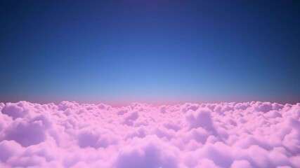 Poster - Cloudscape: A serene panorama of a vast, fluffy pink cloudscape stretching towards the deep blue horizon, evoking a sense of calm and limitless imagination.