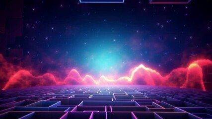 Aufkleber - Digital Horizon: A vibrant digital landscape evokes a sense of wonder with its radiant structures, colorful nebulae, and a structured floor, all bathed in the mesmerizing embrace of the cosmos.
